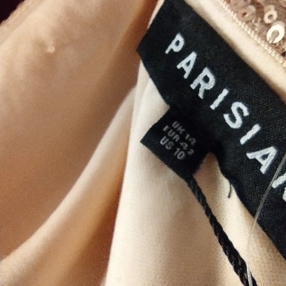 Women's Parisian Works Short Sequin Beige Party Dress Prom Size 10 Bodycon - Picture 8 of 9
